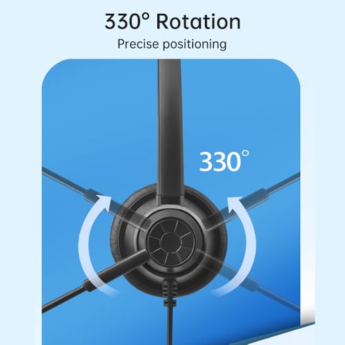 Single Sided Wired Headset with 3.5mm Connector and Rotating Microphone - Mono Headphone Compatible with PC Laptop Computer and Mobile Devices - Adjustable Steel Headband