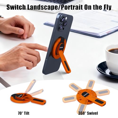 3-in-1 Magnetic Phone Grip Stand with 360° Roration Angle Adjustment, Silicone Finger Ring & Fidget Toy Design, Gym Dual-Sided Magnetic Phone Kickstand for All Phones - color: Orange