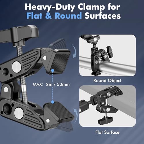 EMART 21" Magic Arm Clamp Kit with Super Clamp, 1/4" 3/8" Threads for ARRI, Flexible Camera Desk Mount, Adjustable Articulating Boom Arm for Webcam/Mic/Action Camera/Phone/Video Light - color: Super Clamp