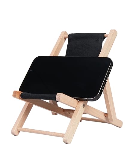 Foldable Wooden Cell Phone Stand, Phone Holder for Desk - color: Black