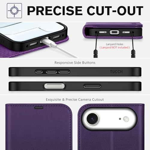 TUCCH Wallet Case for iPhone Air (6.5") 2025, 4 Card Holders, Deep Purple | RFID Blocking, Viewing Stand, Shockproof TPU Shell, PU Leather, Magnetic Closure, Protective Folio Flip Cover - color: Deep Purple