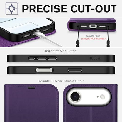 TUCCH Wallet Case for iPhone Air (6.5") 2025, 4 Card Holders, Deep Purple | RFID Blocking, Viewing Stand, Shockproof TPU Shell, PU Leather, Magnetic Closure, Protective Folio Flip Cover - color: Deep Purple