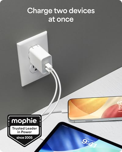 Mophie Speedport 45 GAN USB-C Charger Block - 45W Fast Wall Charger, 2× USB‑C PD Ports, Compact Foldable Prongs, Made with Recycled Materials, for Smartphones, Tablets, Headphones - style: 45W