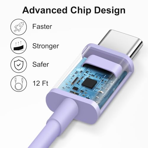 iPhone 17 16 15 Charger Fast Charging 12FT - 20W USB C Charger Block - color: Purple, size: 12FT