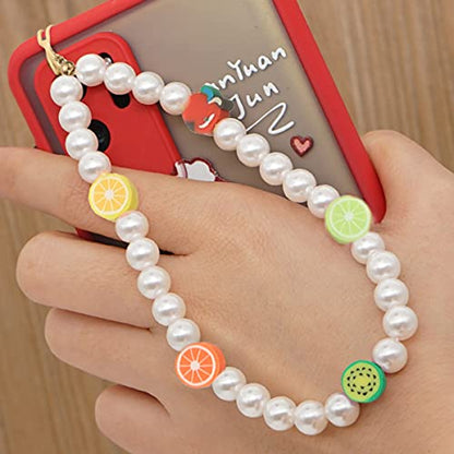 6PCS Beaded Phone Charms Strap Fruit Star Faux Pearl Rainbow Beads Phone Chains Beaded Lanyard for Camera Key Wallet Valentines Day Gifts for Her Women - style: Style6-1