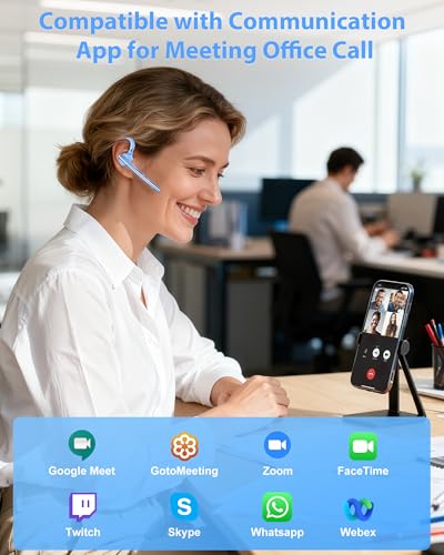 Bluetooth Headset,72H Work Single-Ear Wireless Earpiece for Cell Phone Call - color: Light blue