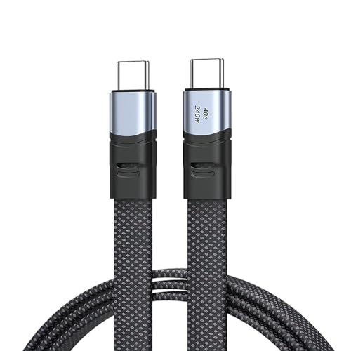 USB4 Cable 5FT Flat USB C to USB C Cable, Thunderbolt 4 Compatible 40Gbps Data Transfer, 240W PD Fast Charging & 8K@60Hz Video Cable for MacBook, iPad, External SSD - color: Straight, size: 60.0 inches