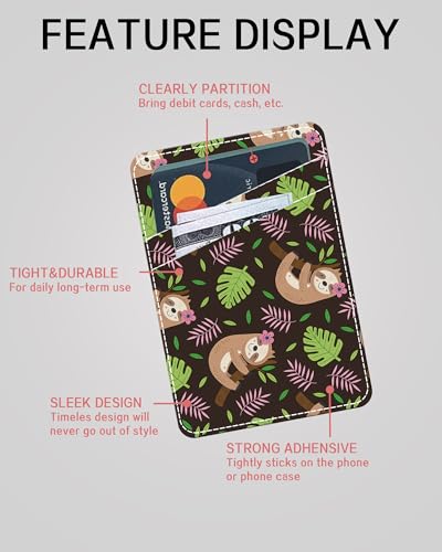Phone Card Holder, Dual Pocket Leather Phone Wallet Adhesive Stick On, Cute Card Holder, Credit Card Holder for Phone Case Smiling Sloth - color: Smiling Sloth