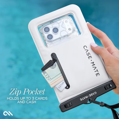 Case-Mate IP68 Waterproof Large Phone Pouch - Sand Dollar | Zip Pocket for 3 Cards & Cash - Floating Phone Case w/Crossbody Lanyard -Fits All Phones -Beach Cruise Ship Travel Essentials - color: Sand Dollar w/ Zip Pocket