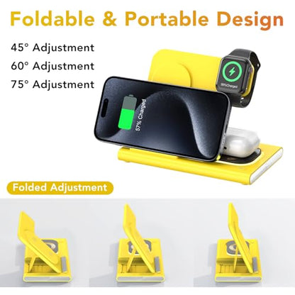 3 in 1 Foldable Charging Station for Apple Wireless Charger - color: Yellow
