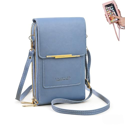 Women's Touchscreen Phone Crossbody Bag, Anti-theft Leather Phone Wallet, Perfect Holiday Gift - color: Blue