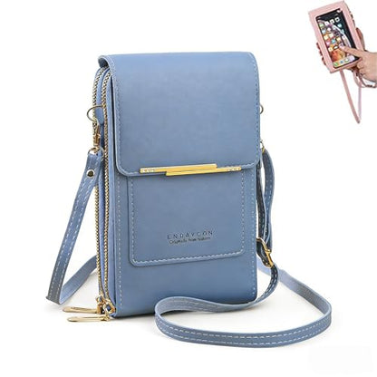 Women's Touchscreen Phone Crossbody Bag, Anti-theft Leather Phone Wallet, Perfect Holiday Gift - color: Blue