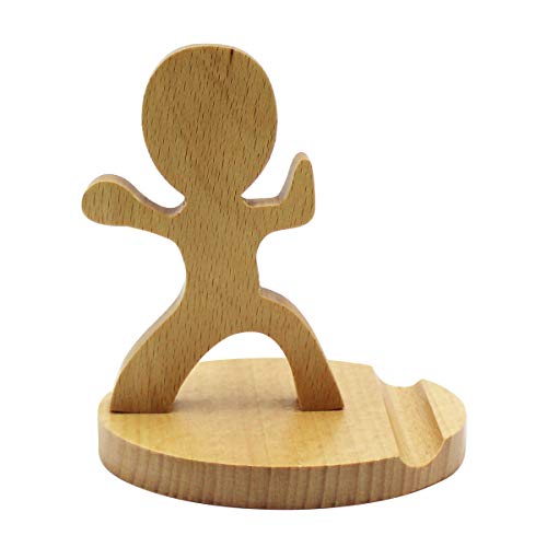 Cute Boy Cellphone Holder Stand Wooden Smartphone Desk Holder for All Mobile Phones Animal Phone Stand Desk Ornament - color: strong kid