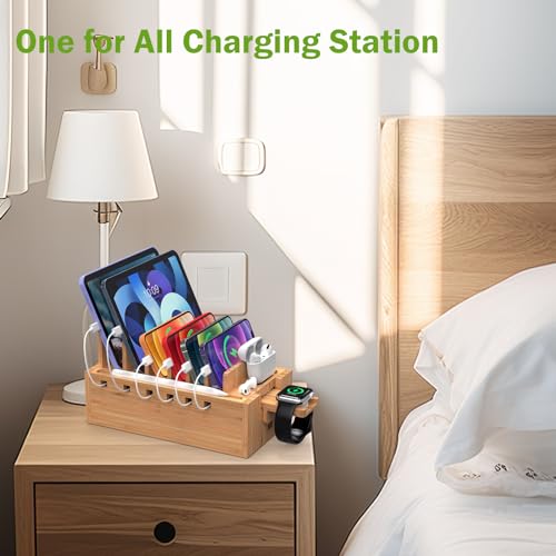 Pezin & Hulin Bamboo Charging Station with 5-Port USB & 5 Cables