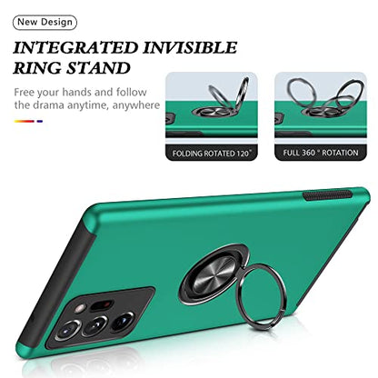 for Note 20 Ultra Case, Samsung Galaxy Note 20 Ultra Case with Self Healing Flexible TPU Screen Protective [2 Pack], Military Grade Invisible Kickstand Case for Samsung Note 20 Ultra 5G-Green - color: YX-Green
