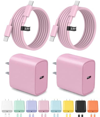 3FT iPhone 17 16 15 Charger Fast Charging USB C Charger Block - color: Pink, size: 3FT