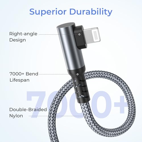 Basesailor iPhone 14 13 Pro Max Charger Cable Right Angle 10FT - color: Grey, size: 10FT/3M
