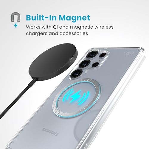 Speck Samsung Galaxy S25 Ultra Case - Magnet Case,13-Foot Drop Protection,Anti-Yellowing-Samsung S25 Ultra Case Magsafe-Raised Bezel & Enhanced Buttons -Presidio Perfect-Clear -Clear/Chrome(Pack of 1)