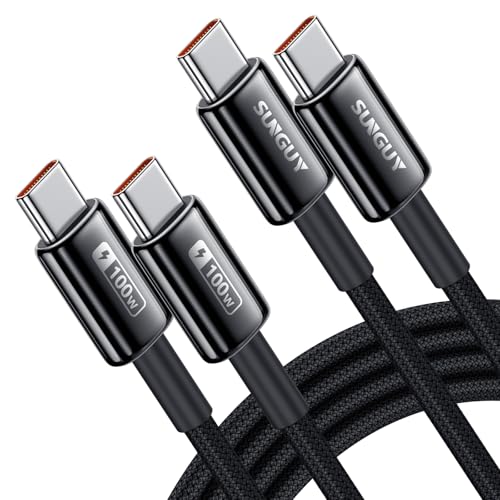 SUNGUY 100W USB C Cable 6.6FT 2Pack, 5A USB C Cable with E-Marker Chip - size: 6.6FT