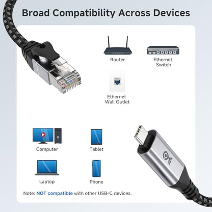 Cable Matters Plug & Play Braided USB C to Ethernet Cable, 6ft - size: 6 Feet