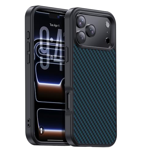 GESIHOPY for iPhone 17 Pro Max Case Carbon Fiber,Fits MagSafe, Military-Grade Drop Cover,Sturdy Carbon Fiber for iPhone 17 Pro Max Phone case,Supports Wireless Charging, Blue/Grey(Twill) - color: Blue/Grey(Twill), size: iPhone 17 Pro Max