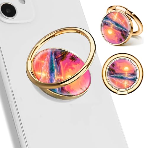 Cell Phone Ring Holder, Cute Phone Ring Grip Stand, 360°Rotation Funny Metal Kickstand Finger Grip Beautiful Beach Sun - color: Beautiful Beach Sun