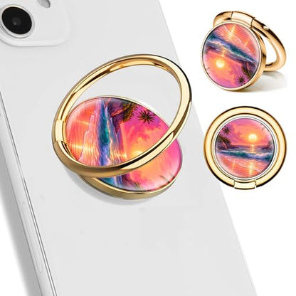 Cell Phone Ring Holder, Cute Phone Ring Grip Stand, 360°Rotation Funny Metal Kickstand Finger Grip Beautiful Beach Sun - color: Beautiful Beach Sun
