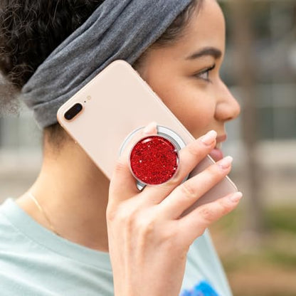 Magnetic Phone Grip Stand, Red Glitter Crystal Collapsible Expanding Holder, Cute Bling Grip for Women, Universal for Smartphones & Tablets - size: Red Glitter