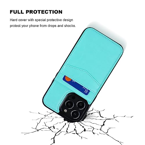 KIHUWEY for iPhone 14 Pro Max Wallet Case Card Holder Kickstand, Light Blue | Credit Card Slots, PU Leather, Magnetic Clasp, Flip Heavy Duty Protection Cover for Men and Women - color: Light Blue