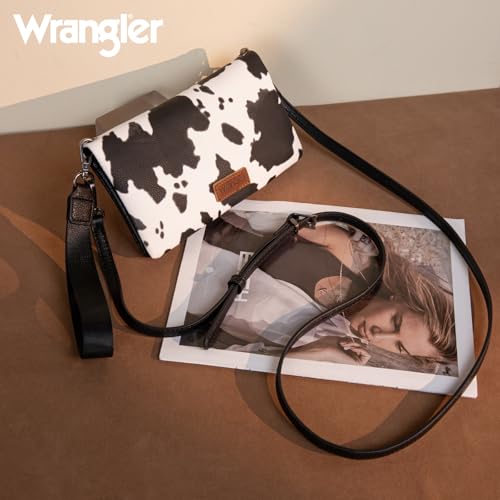 Wrangler Cow Print Womens Wristlet Wallet RFID Blocking Bifold Clutch Credit Card Holder Purse - color: A-cow Black