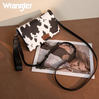 Wrangler Cow Print Womens Wristlet Wallet RFID Blocking Bifold Clutch Credit Card Holder Purse - color: A-cow Black