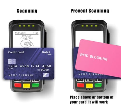 RFID Blocking Card - 5 Pack, Contactless NFC Credit Card ID Protection Safe Bank Card Passport Entire Wallet Purse Shield Protector Blocker Guard (Pack of 5, Pink) - color: Pink/5 cards