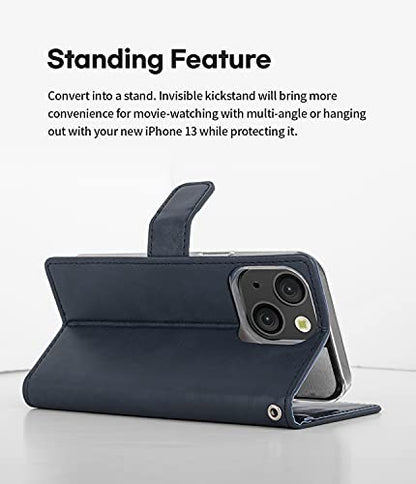 GOOSPERY Bluemoon Wallet Compatible with iPhone 13 Mini Case, Premium PU Leather Standing Feature Flip Card Holder Phone Cover (Navy) - color: Navy, size: iPhone 13 Mini