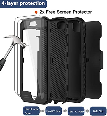 for iPhone SE 2020 Case, iPhone 8 Case, iPhone 7 Case with Belt Clip Holster, 2X Screen Protector, Heavy Duty Military Grade Rugged Shockproof Protective Cover for iPhone 7/8/SE 2nd - color: Black
