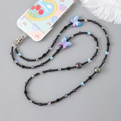 Phone Chain Crossbody Pearl Strap,Pearl Beaded Chain Shoulder Crossbody Lanyard with Phone Tether Patches Compatible with Most Phones Bag Purse(I) - color: I