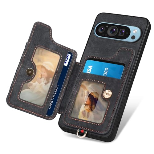 for Google Pixel 11 Pro XL Phone Case Wallet Card Holder,PU Leather Flip Folio Case,RFID Blocking Ring Holder Kickstand Wrist Strap Magnetic Protective Women Men Cover Black - color: Black, size: Pixel 11 Pro XL