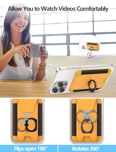 for Magsafe Wallet with Grip, 6-Card Holder; Stronger Magnetic Phone Wallet - color: Yellow