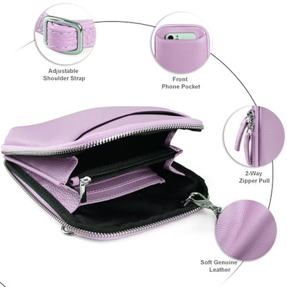 befen Genuine Leather Crossbody Cell Phone Purse for Women, Small Zip Around RFID Blocking Crossbody Wallet Bags - color: Purple