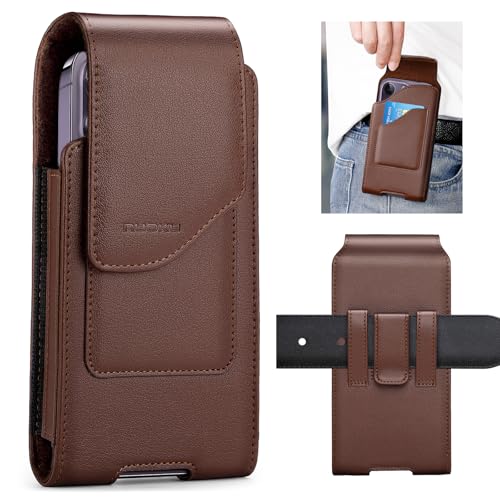 nuoku Phone Holster for Men Belt with Card Holder for iPhone Air 17/16/15/14/13/12/11 Pro Max, Cell Phone Belt Holder for Men Compatible with Samsung Galaxy S25,S24,S23/A54 A53 A52(Brown) - color: Brown