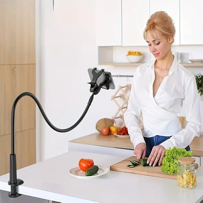 Flexible Gooseneck Phone Holder with Handle, Adjustable Long Arm Desktop Clamp for Bedside or Overhead Use gooseneck Phone Holder Flexible Mount Adjustable Desktop clamp Bedside Stand
