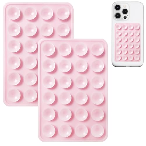 Anteel 2 Pack Silicone Suction Phone Case Mount, Non Slip Sticky Phone Grip for Cellphone, Silicon Adhesive Suction Cup Phone Mount, Strong Grip Holder for Selfies and Videos (Light Pink) - color: Light Pink