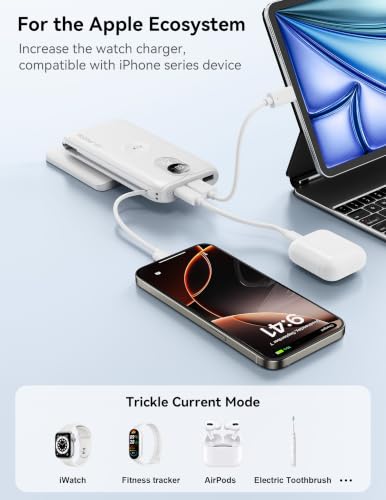Portable Charger 10000mAh 20W, Wall Plug, 2 Cables, iWatch Charging - color: Auroral White