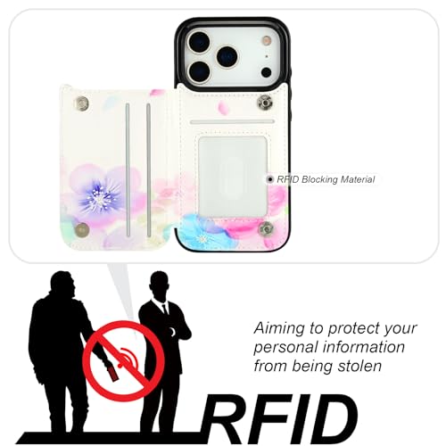 HAOPINSH Wallet Case with Card Holder for iPhone 17 Pro, Pale Flower Pattern Back Flip Folio PU Leather Kickstand Card Slots Case, Double Magnetic Clasp Shockproof 6.3" - color: Pale Flower
