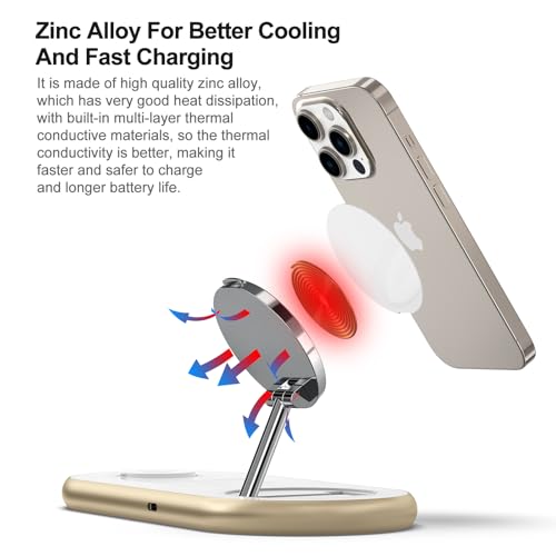 Magnetic Charging Station, 3 in 1 Faster Mag-Safe Wireless Charger Stand, Wireless Charging Pad for Apple Devices, iPhone 17/16/15/14/13/12 Series, iWatch Series, AirPods (Golden) - color: Golden
