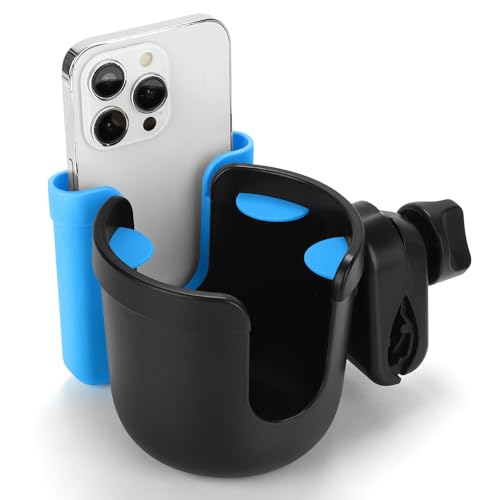 Accmor Wheelchair Cup Holder with Phone Holder, ﻿Universal 360° Rotatable Walker Cup Holder Rollator Scooter Accessory - color: Sky Blue