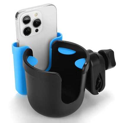 Accmor Wheelchair Cup Holder with Phone Holder, ﻿Universal 360° Rotatable Walker Cup Holder Rollator Scooter Accessory - color: Sky Blue