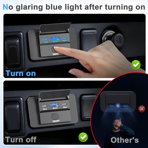 2 Pack 90W 12 Volt USB Outlet Panel Wall Mount Ouffun Dual 36W PD & QC3.0 18W Car USB Port Charger Socket with Dual 65W USB C Cable for Car Bus RV Truck