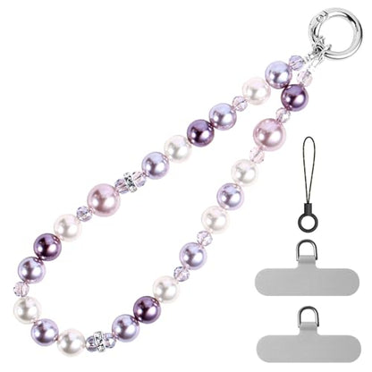 pcgaga Pearl Beaded Phone Charm, Phone Wrist Strap, Handmade Bracelet Straps, Anti-Lost Lanyard Wrist Chain for Airpods Women Girls Gift - color: Purple Dream