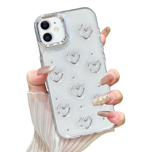 EYZUTAK Case for iPhone 11, Bling Glitter 3D Hearts Phone Case Cute Sparkly Crystal Clear Heart Aesthetic Design Case Slim Soft Durable TPU Transparent Protective Cover for Women Girls - Heart - color: Heart, size: iPhone 11