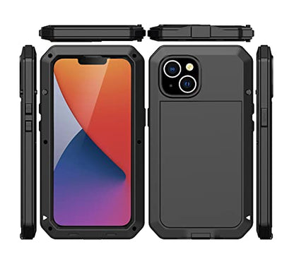 for iPhone 14 Case, 360 Full Body Protective Cover Heavy Duty Shockproof Tough Armour Aluminum Metal Case with Silicone Built-in Screen Protector for Apple iPhone 14 6.1 Inch - Black - color: Black